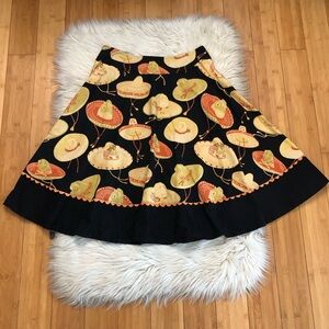 Novelty Mexican Hats Fun Print A-line Black Orange Womens Mini Skirt size M